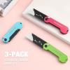 imageWORKPRO 3Pack Folding Utility Knife Quick Change Blades Box Cutter EDC Foldable Pocket Utility Knife Sets with Belt ClipMulticolorstainless Steel