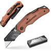 imageWORKPRO Folding Utility Knife with Stainless Steel Head Quickchange Blade ampamp Back Lock Wood Handle Heavy Duty Box Cutter 1PC Razor Knife with Extra 10PC SK5 BladesWood