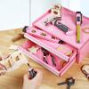imageWORKPRO Pink Real Tool Set for Kids with 12 Inch Mini Steel Tool Box with Wheels 10PCS Kids Real Tools with 2 Drawers Desk Metal Rolling Tool Chest Childrens Tool Kit for Home DIY Pink RibbonPink