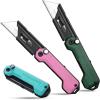 imageWORKPRO 3Pack Folding Utility Knife Quick Change Blades Box Cutter EDC Foldable Pocket Utility Knife Sets with Belt ClipMulticolorg10 Handle