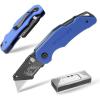 imageWORKPRO Folding Utility Knife with Stainless Steel Head Quickchange Blade ampamp Back Lock Wood Handle Heavy Duty Box Cutter 1PC Razor Knife with Extra 10PC SK5 BladesBlue G10