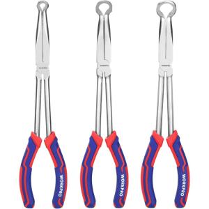 imageWORKPRO 3Piece Long Reach Hose Grip Pliers Set 11 Inches Ring Nose Hose Gripper Pliers 516Inch 12Inch 34Inch Dia Serrated Jaws for Hard to Reach Narrow Spaces Ergonomic Handle