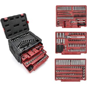 imageWORKPRO 450Piece Drive Socket Set 12quot 14quot 38quot CRV Metric and Imperial with QuickRelease Ratchet Wrench Spanners Bits Set Mechanics Tool for Car Repair