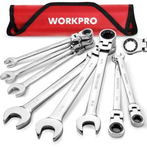 imageWORKPRO 8piece FlexHead Ratcheting Combination Wrench Set Metric 917 mm 72Teeth CrV Constructed Nickel Plating with Organization BagSAE