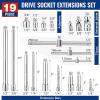 imageWORKPRO 19Piece Drive Tool Accessory Set Includes Socket Adapters Extensions Set Universal Joints and Sliding Bar Thandle Wrench 14quot 38 ampamp 12 Drive Chrome Vanadium Steel with Mirror Finish