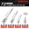 imageWORKPRO 4Piece Flex Head Ratchet Set 14quot 38quot 12quot Drive 38quot Stubby 72Tooth Ratchet with Chromium Plating Quick Release Reversible Design 5 Degree Swing14  38  12 Drive  38 Drive Stubby