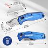 imageWORKPRO Folding Utility Knife Heavy Duty Metal Quick Open Axis Lock Box Cutter Quick Change Blade Razor Knife 1PC with 10 Extra SK5 BladesAxis Lock Bright Blue