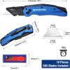 imageWORKPRO Folding Utility Knife Heavy Duty Metal Quick Open Axis Lock Box Cutter Quick Change Blade Razor Knife 1PC with 10 Extra SK5 BladesButton Lock Blue