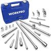 imageWORKPRO 19Piece Drive Tool Accessory Set Includes Socket Adapters Extensions Set Universal Joints and Sliding Bar Thandle Wrench 14quot 38 ampamp 12 Drive Chrome Vanadium Steel with Mirror Finish