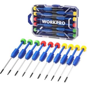 imageWORKPRO 10Piece Precision Screwdriver Set with Case Phillips Slotted Torx Star Magnetic Screwdriver Repair Tool Kit in Different Sizes Colors NonSlip Grip for Eyeglass Watch Computer Phone