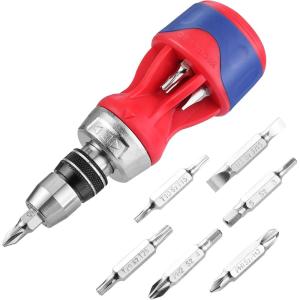 imageWORKPRO 12in1 Ratcheting MultiBit Screwdriver Set Quickload Mechanism Screwdriver with Double End Bits in HandleStubby