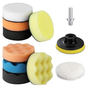 imageWORKPRO 3 Inch Drill Buffing Pad Kit  11 Pcs Car Foam Polishing Pads Set Drill Buffer Polisher Attachment Buffing Kit for Car Polishing Waxing Sealing Glaze