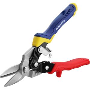 imageWORKPRO 3 Piece Aviation Tin Snips Set 8 Inch Metal Cutter Shear for Left Right and Straight Cut CrV Blade Ergonomic Handle with Hang Hole ampamp Safety LatchStraight
