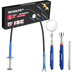 imageWORKPRO 4PC Telescoping Magnetic Pick Up Tool Kit Includes Telescoping Inspection Mirror 2PC Magnetic Pick Up Tool And Four Claw Grabber Tool Pick Up Grab Tool Set For Auto Repair