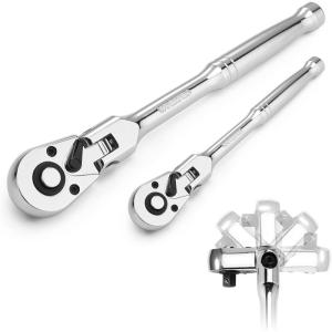 imageWORKPRO 4Piece Flex Head Ratchet Set 14quot 38quot 12quot Drive 38quot Stubby 72Tooth Ratchet with Chromium Plating Quick Release Reversible Design 5 Degree Swing14  38 Drive