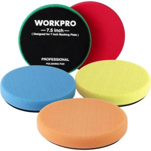 imageWORKPRO 75 Inch Buffing Sponge Pads 5Pcs 75 Inch Face for 7 Inch Backing Plate Cutting Polishing Pad Kit for Car Buffer Polisher Compounding Polishing and Waxing757512inch