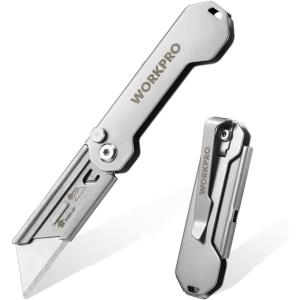 imageWORKPRO EDC Folding Utility Knife Mini Box Cutter with Quick Open Axis Lock Quick Change Blade Razor Knife Foldable Small Pocket Knife with Belt Clip1silver