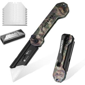 imageWORKPRO EDC Folding Utility Knife Mini Box Cutter with Quick Open Axis Lock Quick Change Blade Razor Knife Foldable Small Pocket Knife with Belt Clip2camo