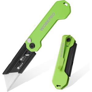 imageWORKPRO EDC Folding Utility Knife Mini Box Cutter with Quick Open Axis Lock Quick Change Blade Razor Knife Foldable Small Pocket Knife with Belt Clip3green