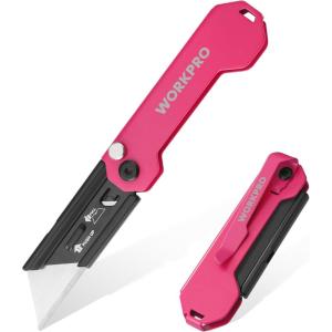 imageWORKPRO EDC Folding Utility Knife Mini Box Cutter with Quick Open Axis Lock Quick Change Blade Razor Knife Foldable Small Pocket Knife with Belt Clip4red