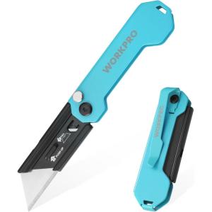 imageWORKPRO EDC Folding Utility Knife Mini Box Cutter with Quick Open Axis Lock Quick Change Blade Razor Knife Foldable Small Pocket Knife with Belt Clip5blue