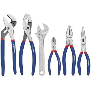 imageWORKPRO Large Pliers ampamp Wrench Set 6Piece 10quot Water Pump 10quot Slip Joint 8quot Long Nose 8quot Linesman 6quot Diagonal 8quot Adjustable Wrench for DIY ampamp Home Use W001329A
