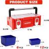 imageWORKPRO 17inch Plastic Tool Box Red Storage Box with Locking Lid and Stainless Steel Handle 18 Adjustable Compartments for Sockets Crafts and Power Tools Great Father Day Gifts