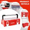 imageWORKPRO 17inch Plastic Tool Box Red Storage Box with Locking Lid and Stainless Steel Handle 18 Adjustable Compartments for Sockets Crafts and Power Tools Great Father Day Gifts