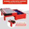 imageWORKPRO 17inch Plastic Tool Box Red Storage Box with Locking Lid and Stainless Steel Handle 18 Adjustable Compartments for Sockets Crafts and Power Tools Great Father Day Gifts