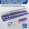 imageWORKPRO 32Piece 38inch Drive Metric Sockets and RatchetIncluding 30 Metric Deep and Shallow Sockets 620mm with Magnetic Organizer and 72Tooth Quick Release Reversible Ratchet for Auto Repair