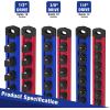 imageWORKPRO Magnetic Socket Organizer Set 3Piece Aluminum Alloy Socket Rail Heavy Duty Socket Holder Socket Rack Kit 14Inch x 12 Clips 38Inch x 10 Clips 12Inch x 10 Clips BlueBlue  Red