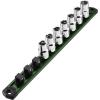 imageWORKPRO Magnetic Socket Organizer Set 3Piece Aluminum Alloy Socket Rail Heavy Duty Socket Holder Socket Rack Kit 14Inch x 12 Clips 38Inch x 10 Clips 12Inch x 10 Clips BlueGreen