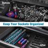 imageWORKPRO Magnetic Socket Organizer Set 3Piece Aluminum Alloy Socket Rail Heavy Duty Socket Holder Socket Rack Kit 14Inch x 12 Clips 38Inch x 10 Clips 12Inch x 10 Clips BlueSky Blue