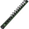 imageWORKPRO Magnetic Socket Organizer Set 3Piece Aluminum Alloy Socket Rail Heavy Duty Socket Holder Socket Rack Kit 14Inch x 12 Clips 38Inch x 10 Clips 12Inch x 10 Clips BlueGreen