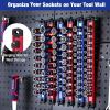 imageWORKPRO Magnetic Socket Organizer Set 3Piece Aluminum Alloy Socket Rail Heavy Duty Socket Holder Socket Rack Kit 14Inch x 12 Clips 38Inch x 10 Clips 12Inch x 10 Clips BlueBlue  Red