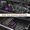 imageWORKPRO Magnetic Socket Organizer Set 3Piece Aluminum Alloy Socket Rail Heavy Duty Socket Holder Socket Rack Kit 14Inch x 12 Clips 38Inch x 10 Clips 12Inch x 10 Clips BlueChampagne