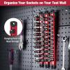 imageWORKPRO Magnetic Socket Organizer Set 3Piece Aluminum Alloy Socket Rail Heavy Duty Socket Holder Socket Rack Kit 14Inch x 12 Clips 38Inch x 10 Clips 12Inch x 10 Clips BlueRed