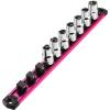 imageWORKPRO Magnetic Socket Organizer Set 3Piece Aluminum Alloy Socket Rail Heavy Duty Socket Holder Socket Rack Kit 14Inch x 12 Clips 38Inch x 10 Clips 12Inch x 10 Clips BlueRose Red