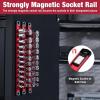 imageWORKPRO Magnetic Socket Organizer Set 3Piece Aluminum Alloy Socket Rail Heavy Duty Socket Holder Socket Rack Kit 14Inch x 12 Clips 38Inch x 10 Clips 12Inch x 10 Clips BlueRed