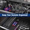 imageWORKPRO Magnetic Socket Organizer Set 3Piece Aluminum Alloy Socket Rail Heavy Duty Socket Holder Socket Rack Kit 14Inch x 12 Clips 38Inch x 10 Clips 12Inch x 10 Clips BlueBlack