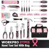 imageWORKPRO Pink Tool Set 277 PCS Home Repairing Tool Kit Pink Tool Bag with 13Inch Wide Mouth Open Storage Bag Portable Home Tool Kit Including Hammer Screwdriver and Household Tools  Pink Ribbon