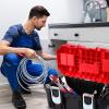 imageWORKPRO Tool Box Portable 16quot with Removable Tray Heavy Duty Toolbox with 2 Metal Latches Rated up to 33 Lbs PP Plastic Small Tool Boxes with Lock Secured Small Parts Organizer in Lid black ampamp red