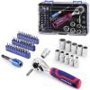 imageWORKPRO 42 PCS 14quot Dr Master Socket Set Metric with Dual Head Stubby Ratchet QucikRelease Bit Holder 14quot Dr Bits Set for Auto Repairing and Household with Storage Case42 PCS