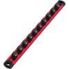 imageWORKPRO Magnetic Socket Organizer Set 3Piece Aluminum Alloy Socket Rail Heavy Duty Socket Holder Socket Rack Kit 14Inch x 12 Clips 38Inch x 10 Clips 12Inch x 10 Clips BlueRed