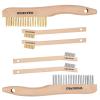 imageWORKPRO Wire Brush Set 6 Pcs BrassStainless Steel Wire Scratch Brush Set Small Large Size with Beechwood Handle for Cleaning Rust Paint and Welding Slag