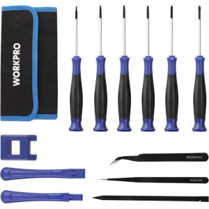imageWORKPRO 12 in 1 Torx Screwdriver Set with T3 T4 T5 T6 T8 T10 Security Torx Bit ampamp Tweezers Precision Magnetic Screwdrivers Pry Bars Spudger for Eyeglass Watch Computer Laptop Phone with Pouch