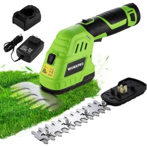 imageWORKPRO 12V Cordless Grass Shear ampamp Shrubbery Trimmer  2 in 1 Handheld Hedge Trimmer Electric Grass Cutter with 20Ah Rechargeable LithiumIon Battery ampamp 1 Hour Fast ChargerGreen
