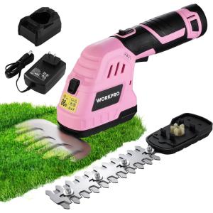 imageWORKPRO 12V Cordless Grass Shear ampamp Shrubbery Trimmer  2 in 1 Handheld Hedge Trimmer Electric Grass Cutter with 20Ah Rechargeable LithiumIon Battery ampamp 1 Hour Fast ChargerPink