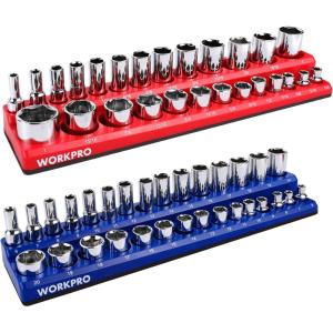 imageWORKPRO 38inch Magnetic Socket Organizer Set 2Piece SAE ampamp Metric Socket Holders Holds 56 Standard and Deep Sockets for Tool Box Tool Carts Sockets Not Included38 SAEMetric