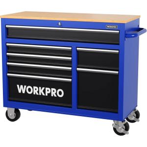 imageWORKPRO 42Inch 7Drawers Rolling Tool Chest Mobile Tool Storage Cabinet with Wooden Top Equipped with Casters Handle Drawer Liner and Locking System 1000 lbs Load Capacity